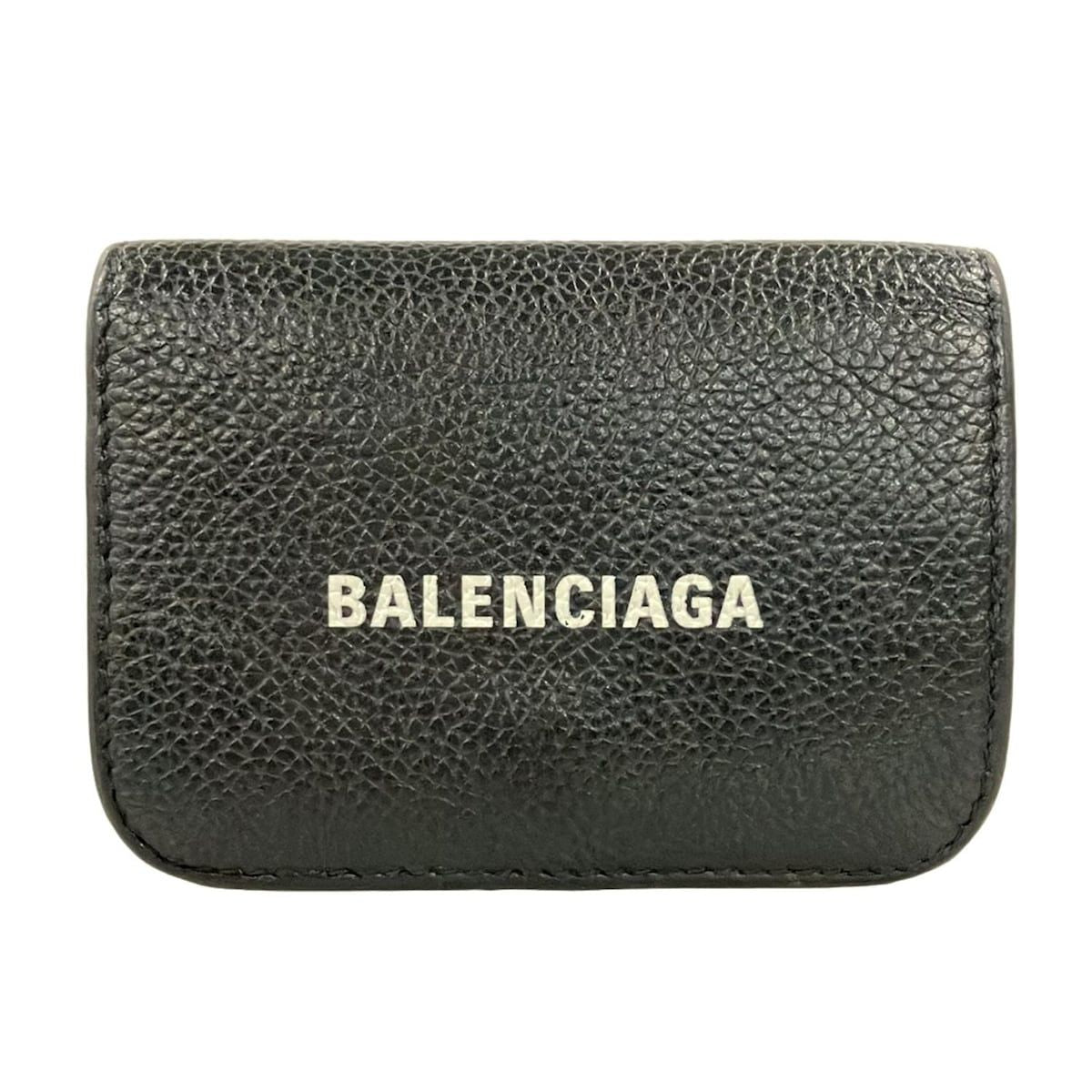 Balenciaga Trifold Wallet Cash Mini Black Leather
