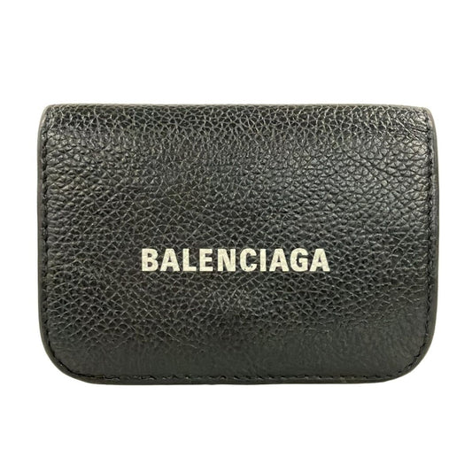 Balenciaga Trifold Wallet Cash Mini Black Leather