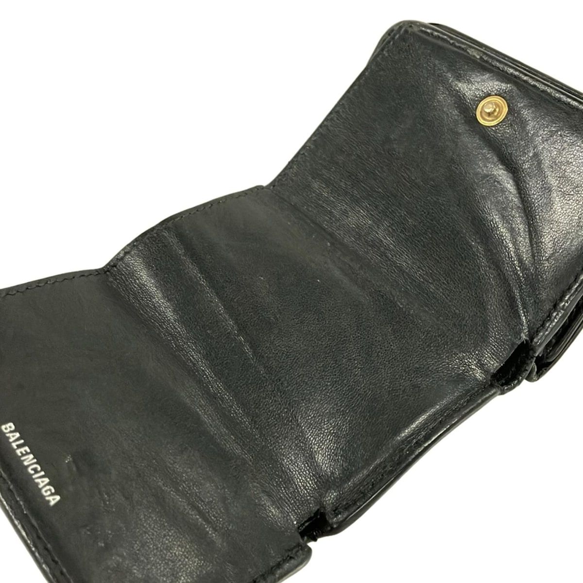 Balenciaga Trifold Wallet Cash Mini Black Leather — view 3