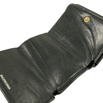 Balenciaga Trifold Wallet Cash Mini Black Leather — view 3
