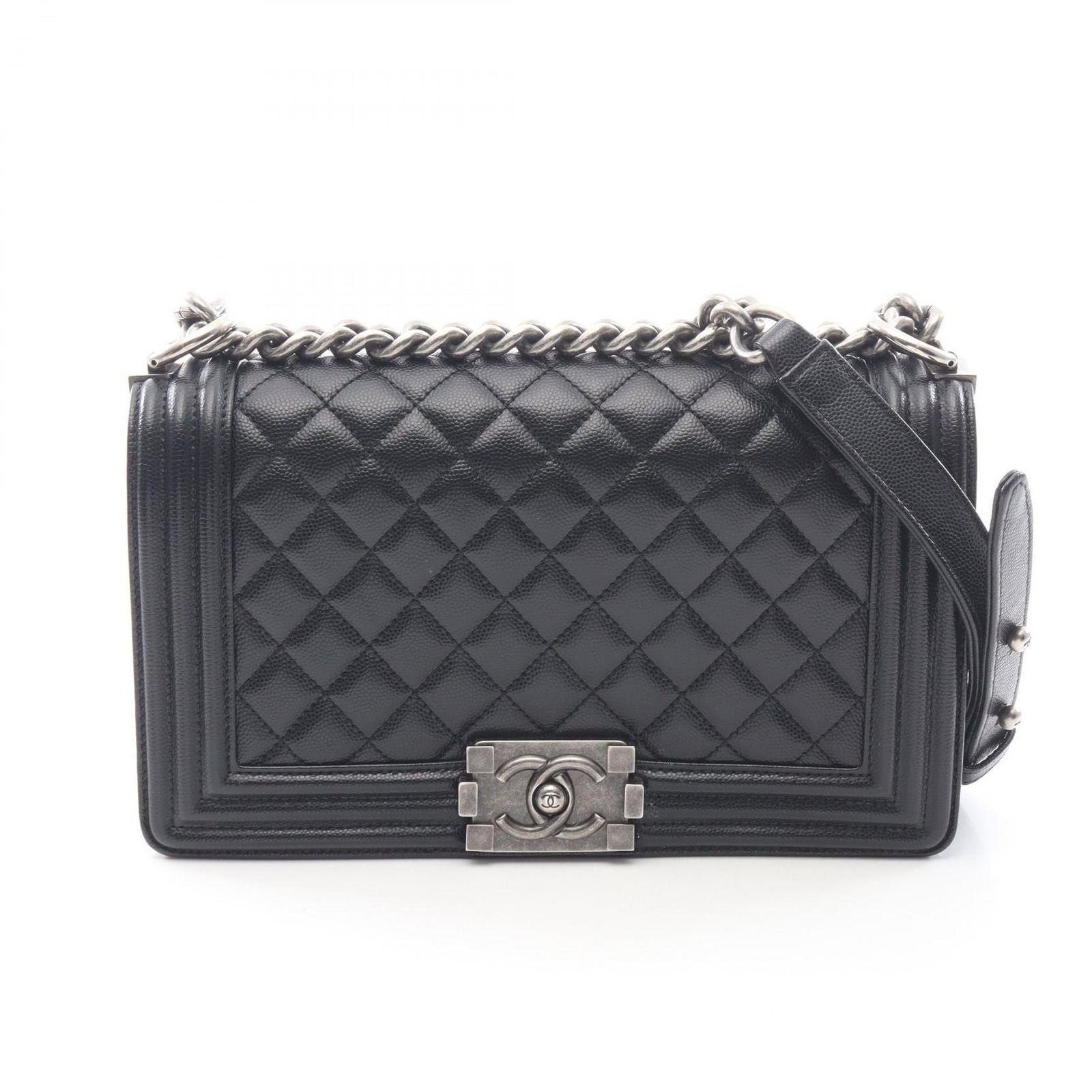 Chanel Shoulder Bag Black Caviar Leather Chain