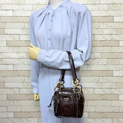 Prada Dangle Top Handle Mini Shoulder Bag Leather Brown — view 2