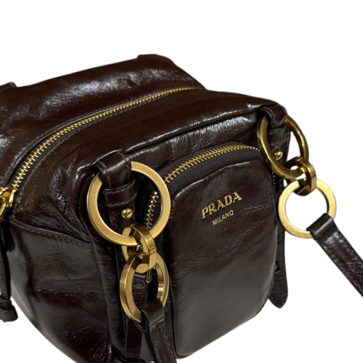 Prada Dangle Top Handle Mini Shoulder Bag Leather Brown — view 7