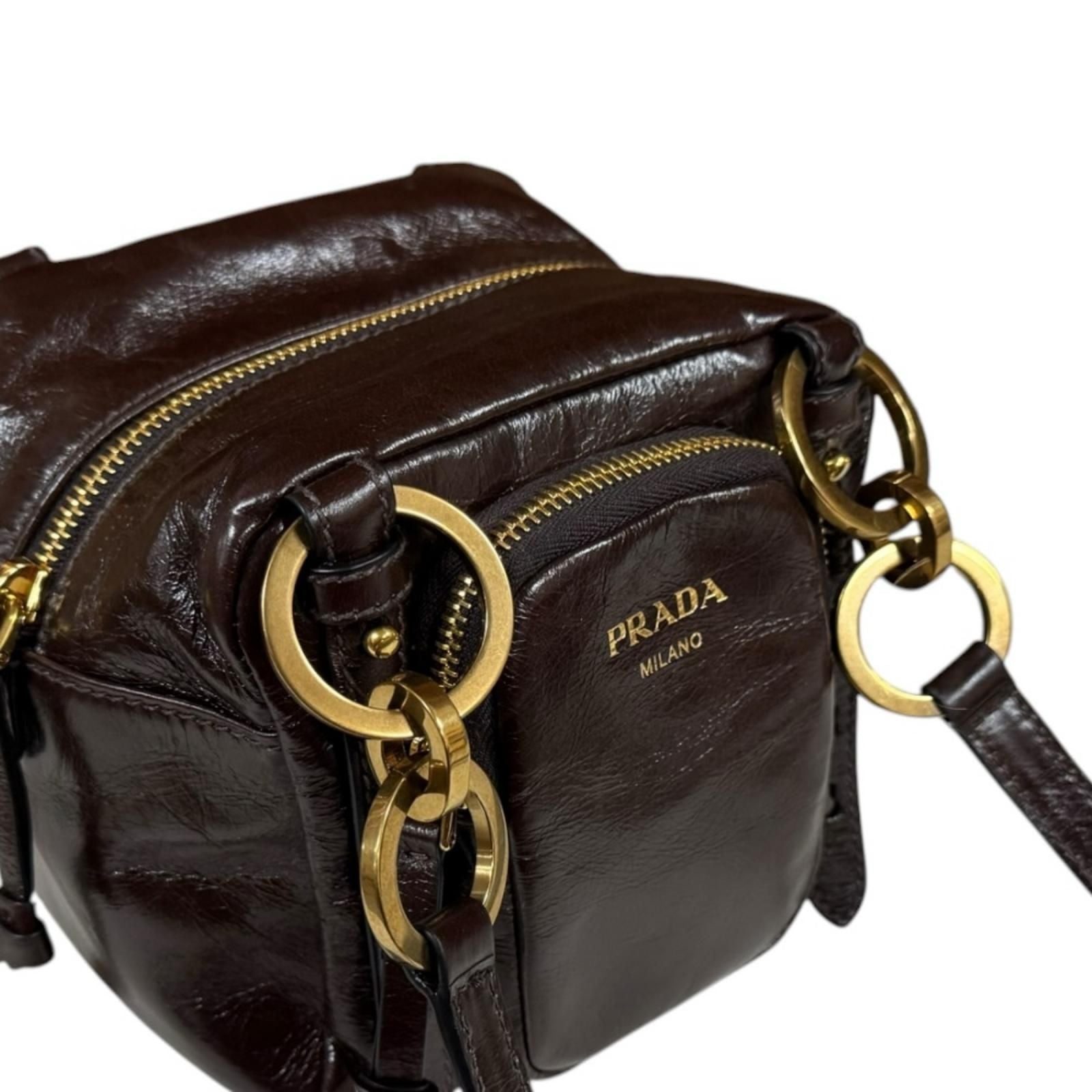 Prada Dangle Top Handle Mini Shoulder Bag Leather Brown — view 7