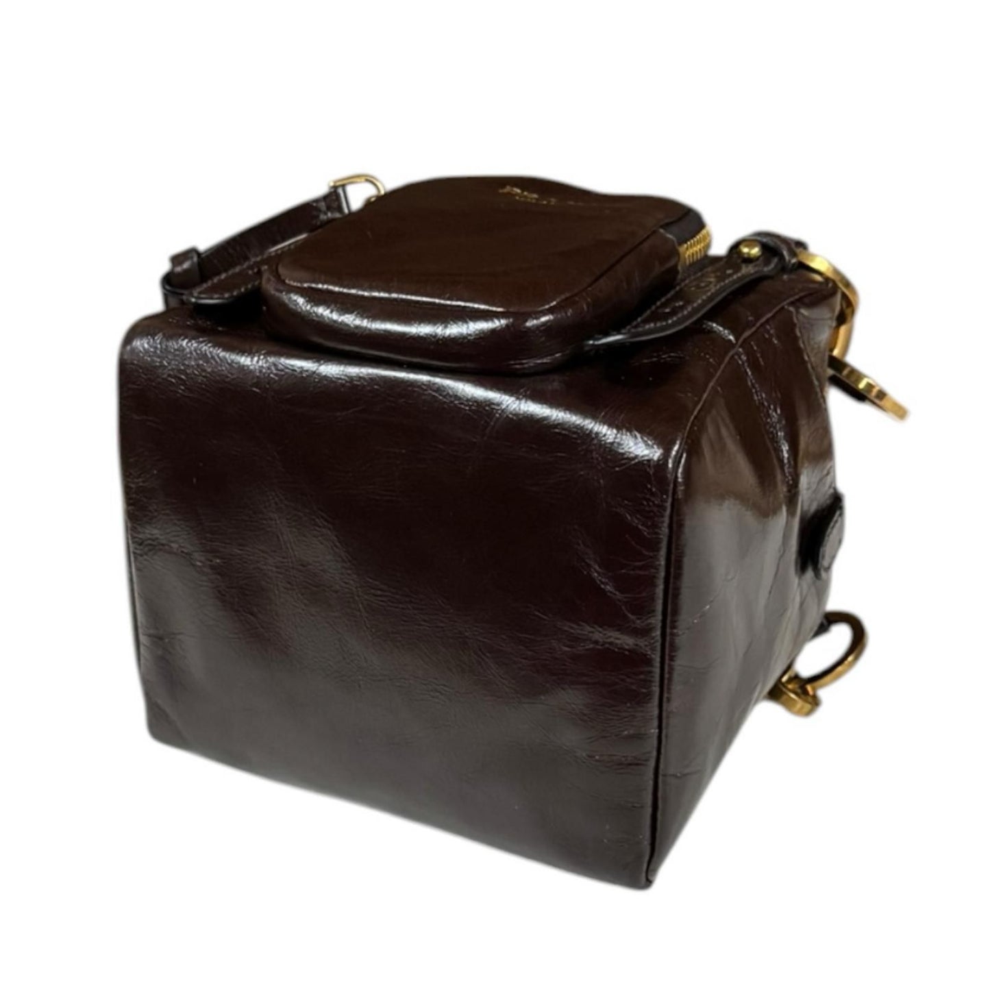 Prada Dangle Top Handle Mini Shoulder Bag Leather Brown — view 5