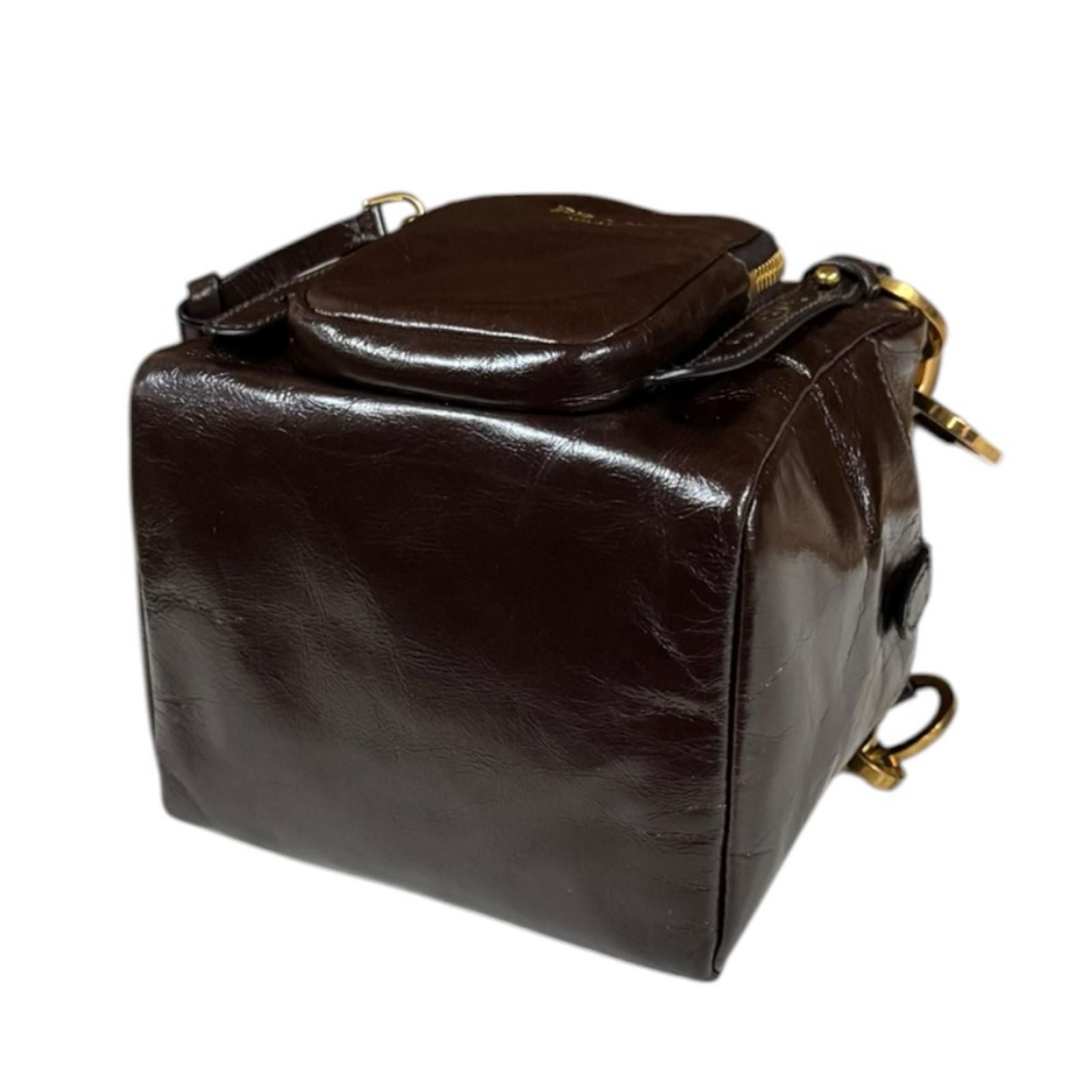 Prada Dangle Top Handle Mini Shoulder Bag Leather Brown — view 5