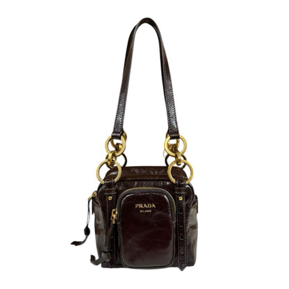 Prada Dangle Top Handle Mini Shoulder Bag Leather Brown