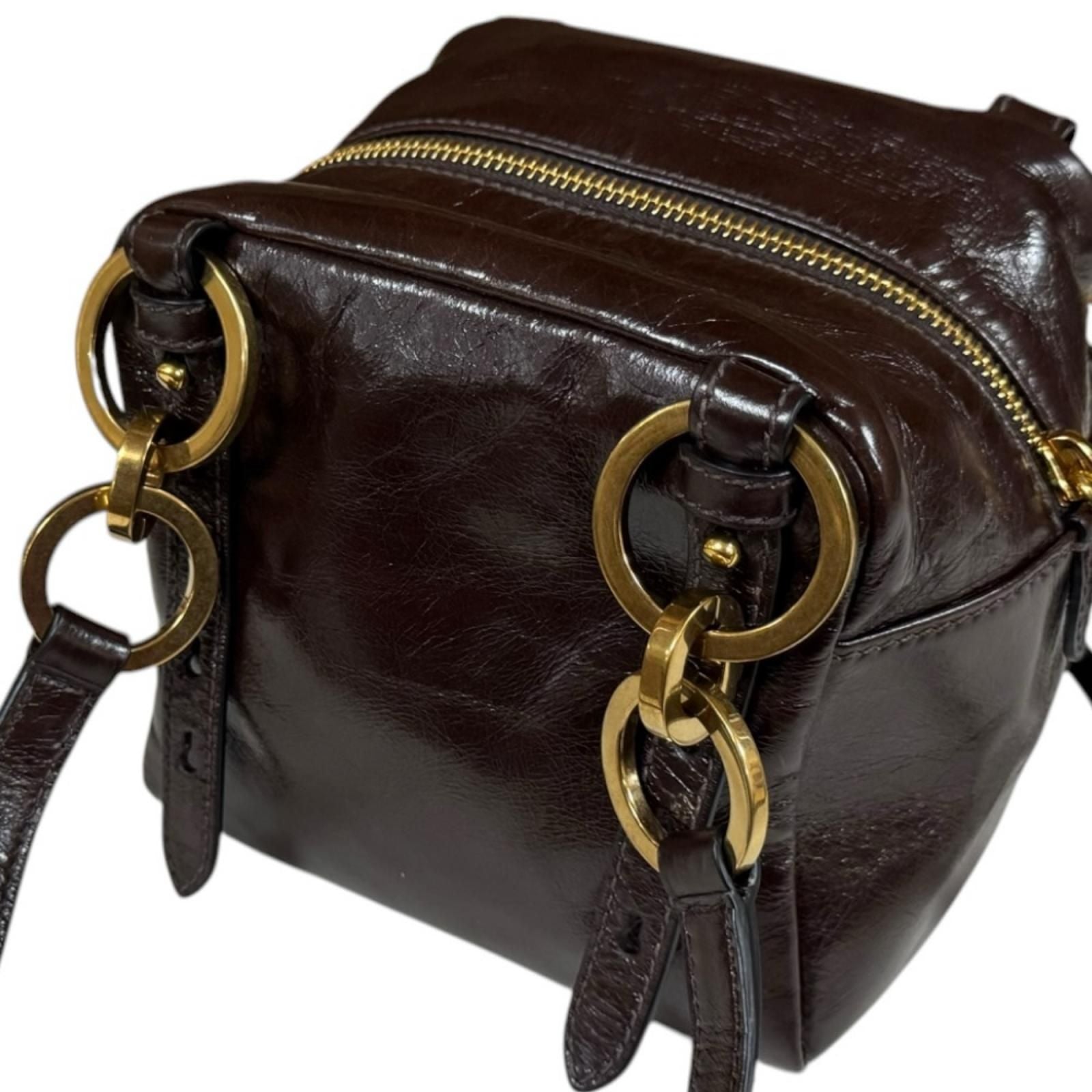 Prada Dangle Top Handle Mini Shoulder Bag Leather Brown — view 8