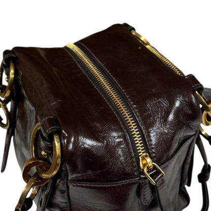 Prada Dangle Top Handle Mini Shoulder Bag Leather Brown — view 9
