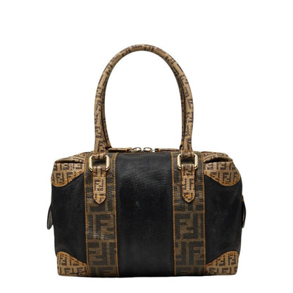 Fendi Zucca Zucchino Mini Boston Bag Shoulder Black Brown Canvas Leather
