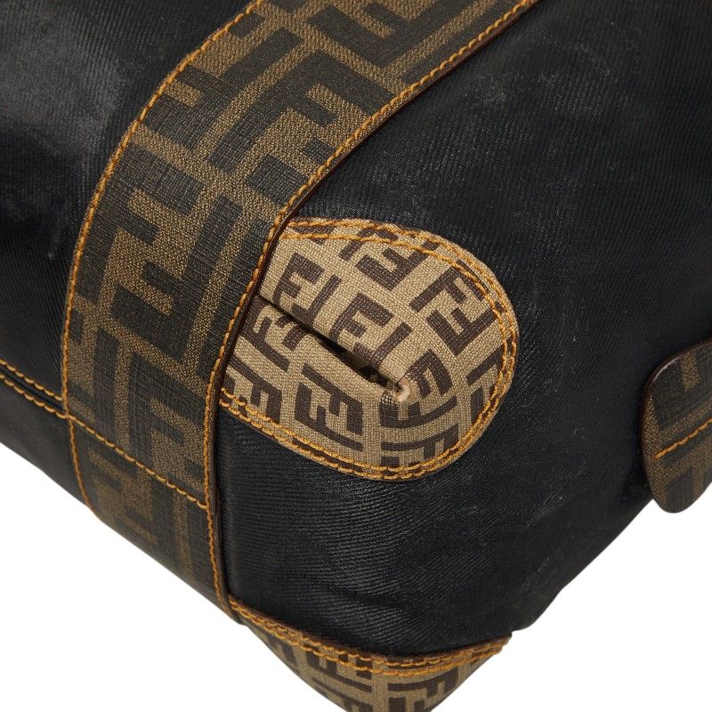 Fendi Zucca Zucchino Mini Boston Bag Shoulder Black Brown Canvas Leather — view 4