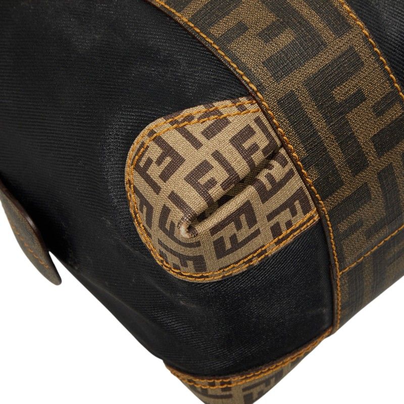 Fendi Zucca Zucchino Mini Boston Bag Shoulder Black Brown Canvas Leather — view 5