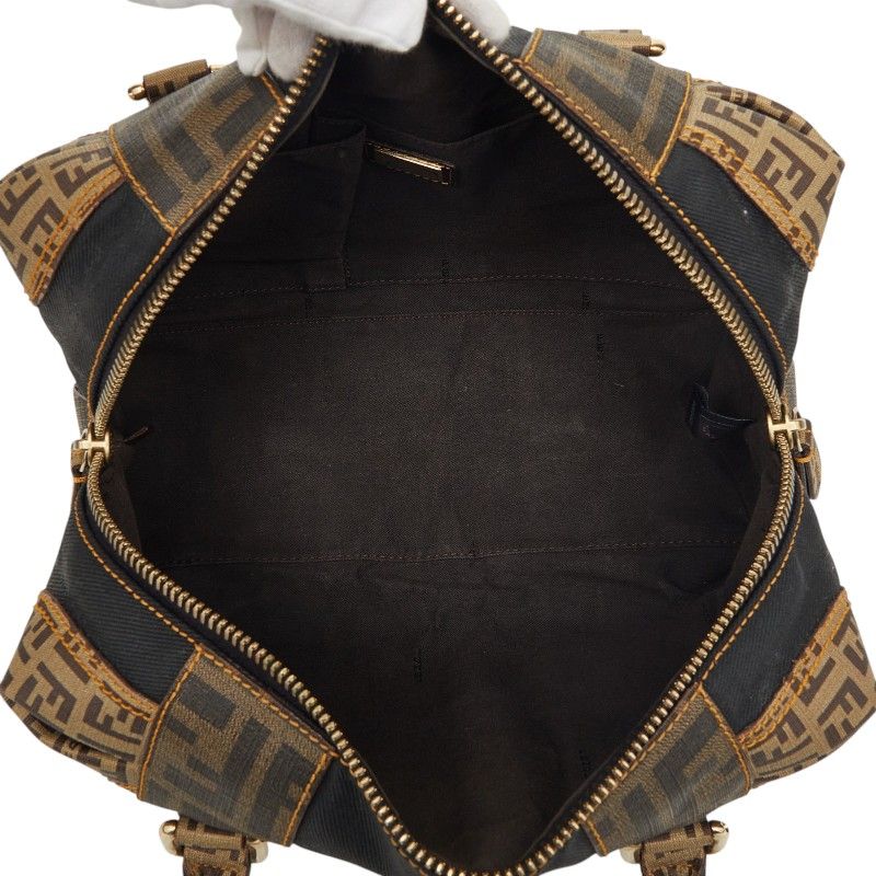 Fendi Zucca Zucchino Mini Boston Bag Shoulder Black Brown Canvas Leather — view 8