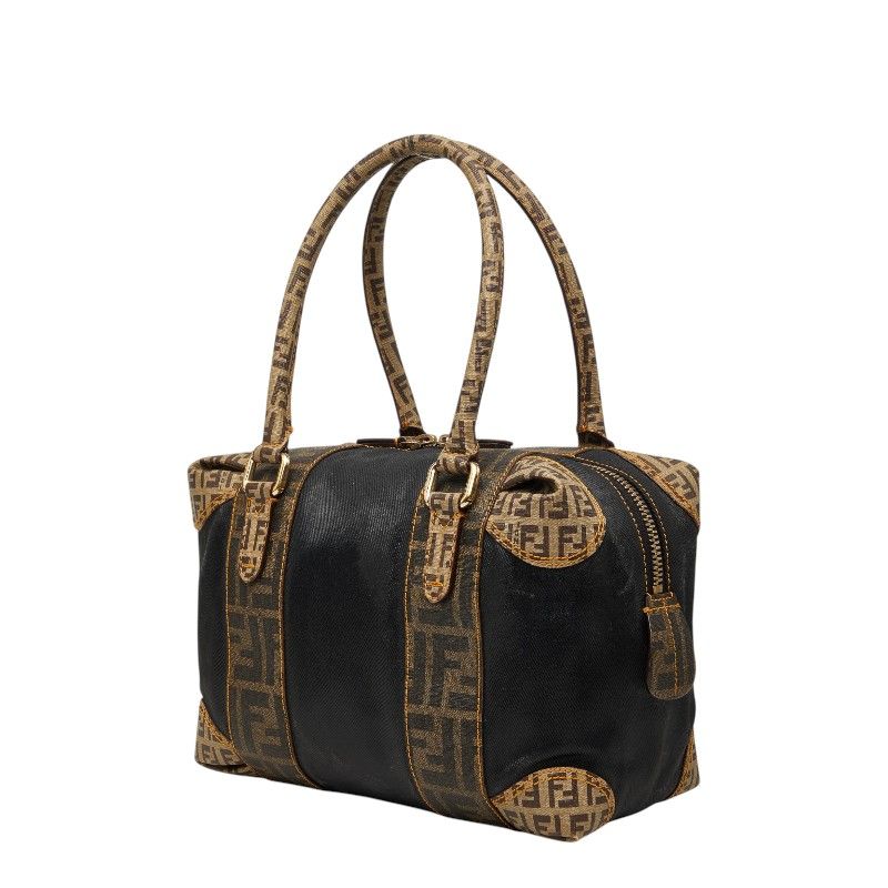 Fendi Zucca Zucchino Mini Boston Bag Shoulder Black Brown Canvas Leather — view 2