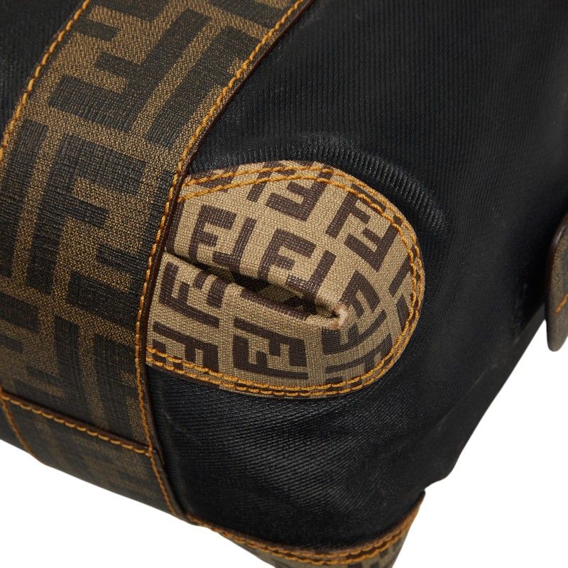 Fendi Zucca Zucchino Mini Boston Bag Shoulder Black Brown Canvas Leather — view 6