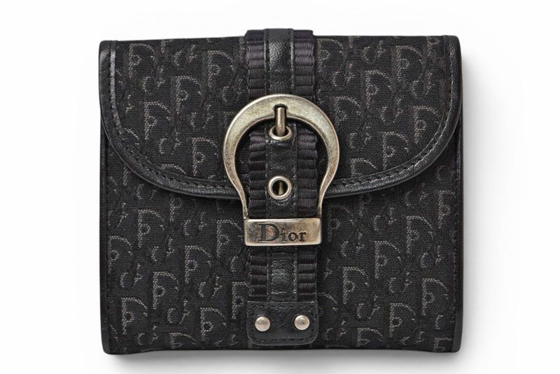 Dior Trifold Wallet Folded Trotter Jacquard Black Vintage
