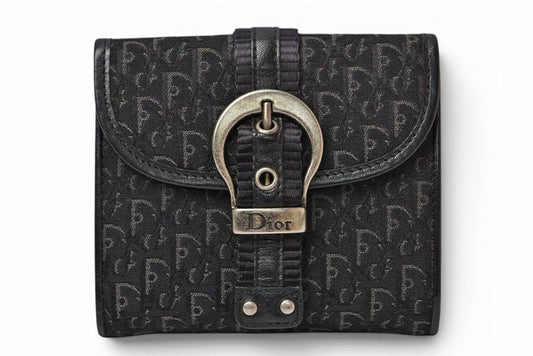 Dior Trifold Wallet Folded Trotter Jacquard Black Vintage