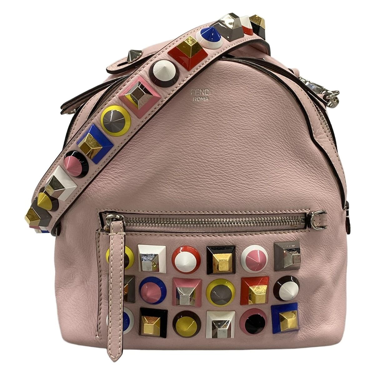 Fendi Shoulder Bag Bolsa Vit Dolce Light Pink Studs Leather