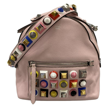 Fendi Shoulder Bag Bolsa Vit Dolce Light Pink Studs Leather