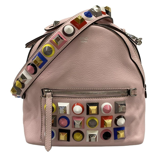 Fendi Shoulder Bag Bolsa Vit Dolce Light Pink Studs Leather