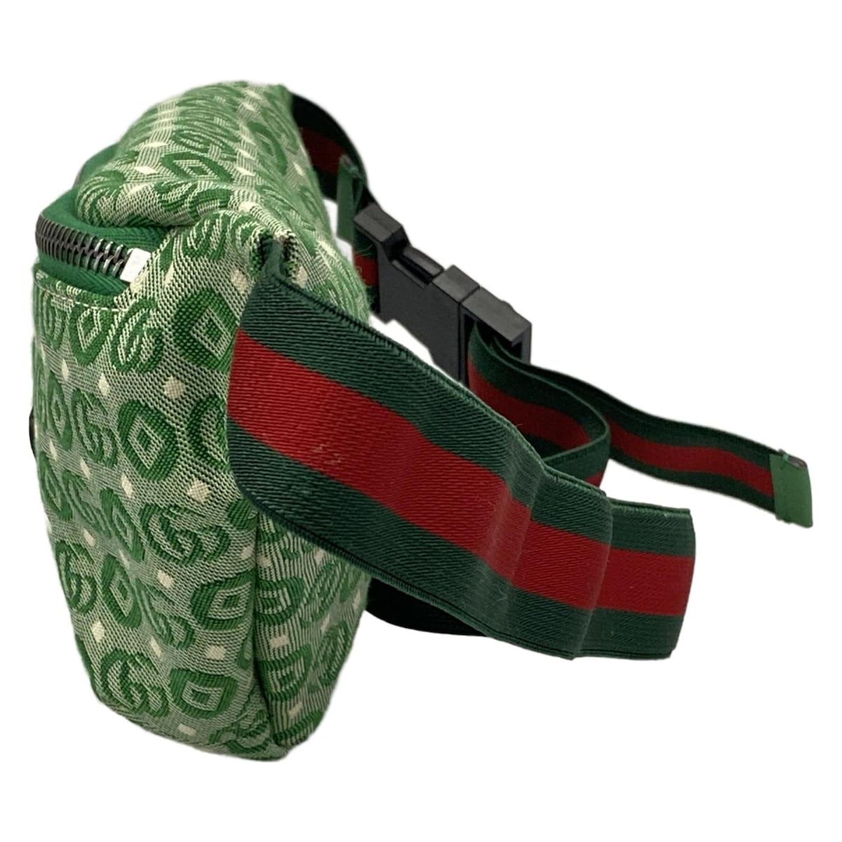 Gucci Waist Pouch Interlocking Children's Green Ivory Red Leather — view 4