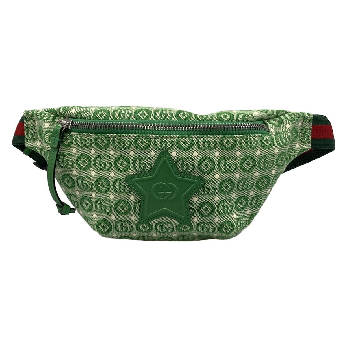 Gucci Waist Pouch Interlocking Children's Green Ivory Red Leather