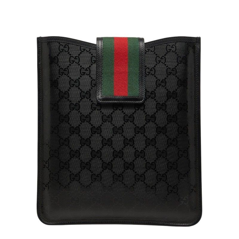 Gucci GG Supreme Sherry Line iPad Case Black Leather