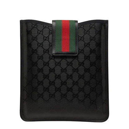 Gucci GG Supreme Sherry Line iPad Case Black Leather