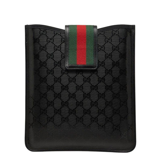 Gucci GG Supreme Sherry Line iPad Case Black Leather