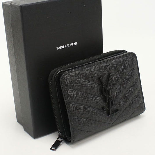 Saint Laurent Zip Around Wallet Monogram Compact Bifold Calf