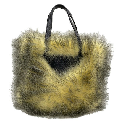 Prada Tote Ivory Black Leather Faux Fur — view 3