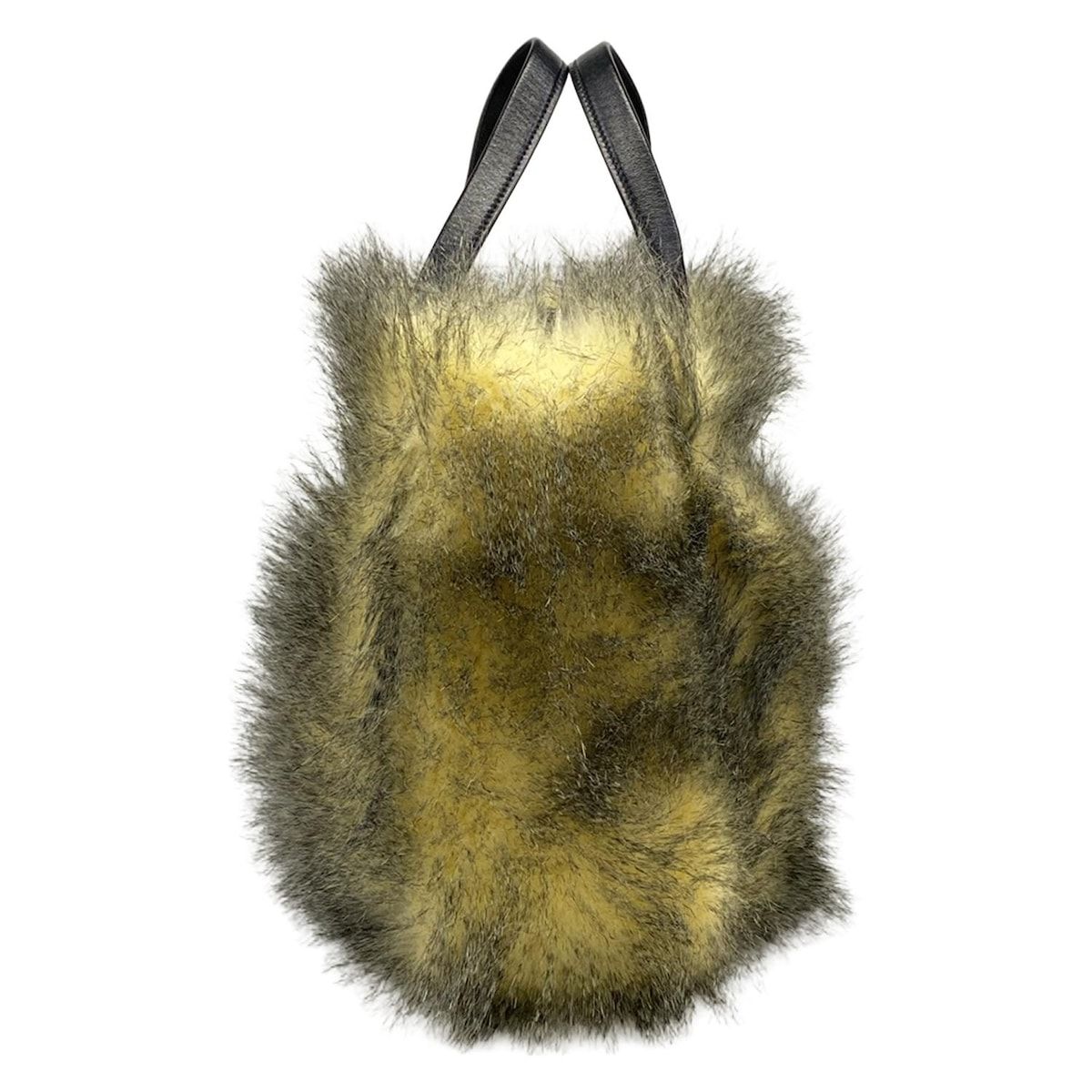 Prada Tote Ivory Black Leather Faux Fur — view 2