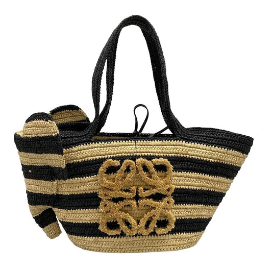 Loewe Tote Elephant Basket Black Beige Border