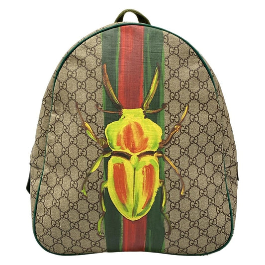 Gucci Backpack Children's GG Supreme Beige Green Multi Beetle Print