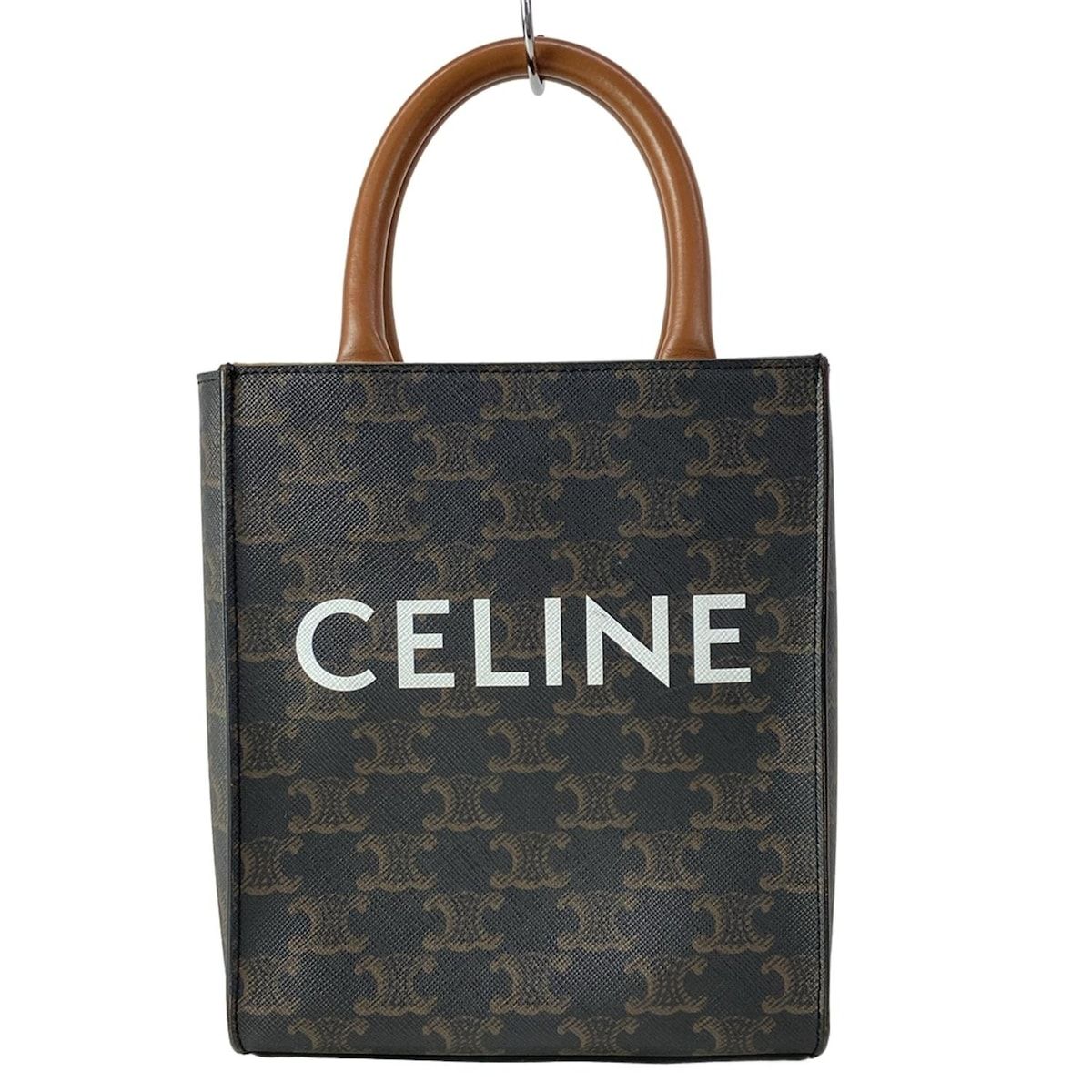 Celine Tote Mini Vertical Cover Black Dark Brown Leather
