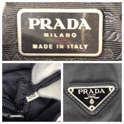 Prada Tessuto Black Silver Nylon Leather Shoulder Bag — view 4