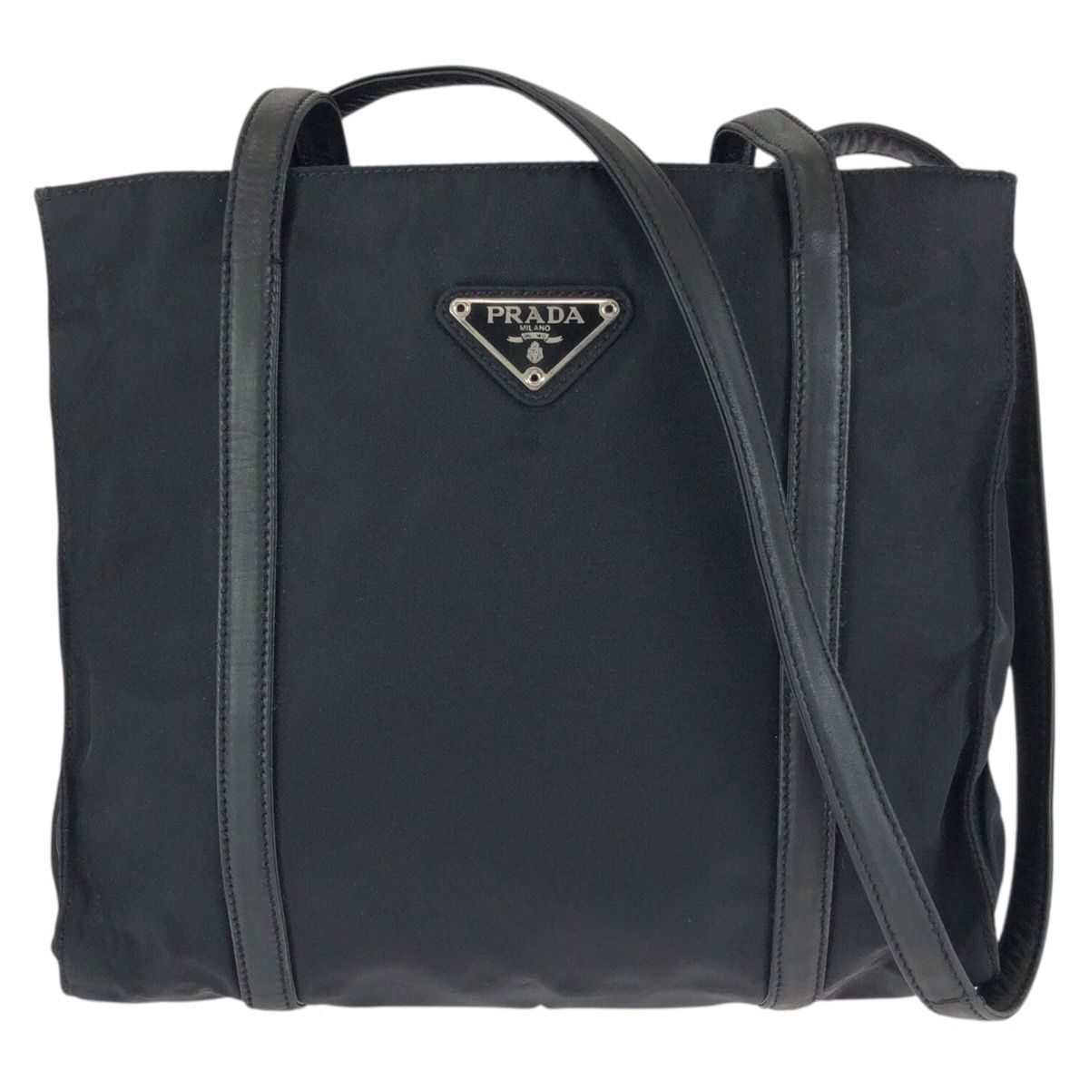 Prada Tessuto Black Silver Nylon Leather Shoulder Bag