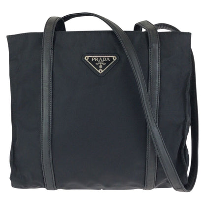 Prada Tessuto Black Silver Nylon Leather Shoulder Bag