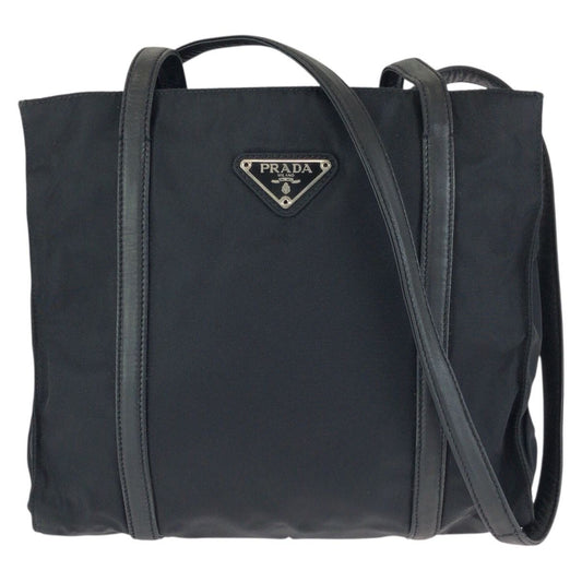 Prada Tessuto Black Silver Nylon Leather Shoulder Bag