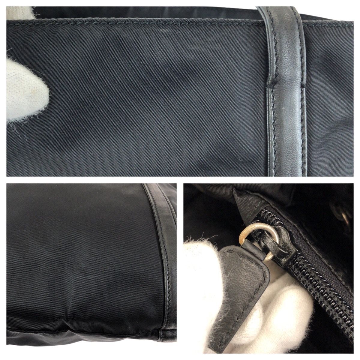 Prada Tessuto Black Silver Nylon Leather Shoulder Bag — view 6