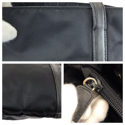 Prada Tessuto Black Silver Nylon Leather Shoulder Bag — view 6