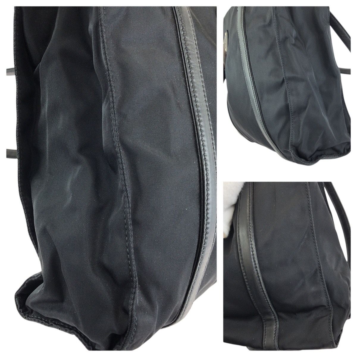 Prada Tessuto Black Silver Nylon Leather Shoulder Bag — view 5