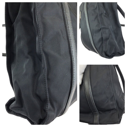 Prada Tessuto Black Silver Nylon Leather Shoulder Bag — view 5