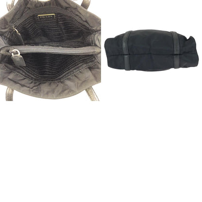 Prada Tessuto Black Silver Nylon Leather Shoulder Bag — view 9