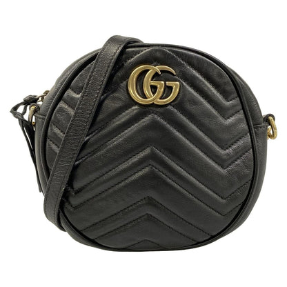 Gucci Shoulder Bag GG Marmont Round Mini Black Chain Leather