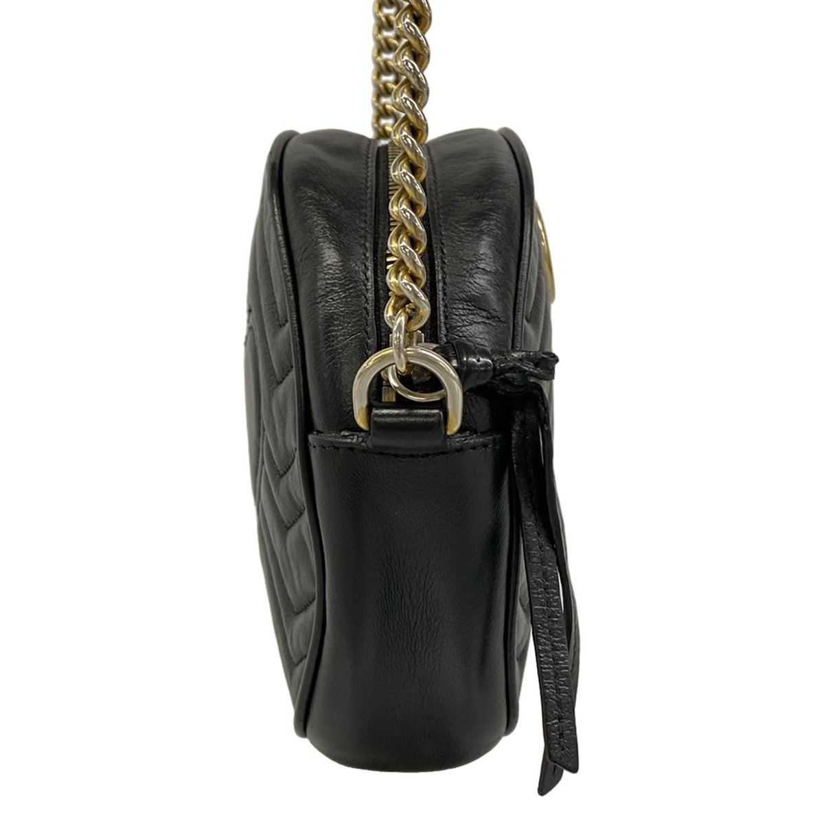 Gucci Shoulder Bag GG Marmont Round Mini Black Chain Leather — view 2