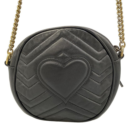 Gucci Shoulder Bag GG Marmont Round Mini Black Chain Leather — view 3