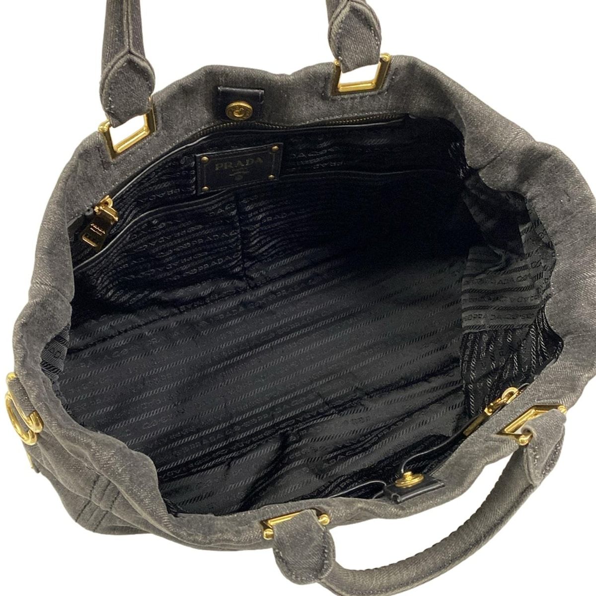 Prada Tote Canapa Gray Khaki Leather Tag — view 7