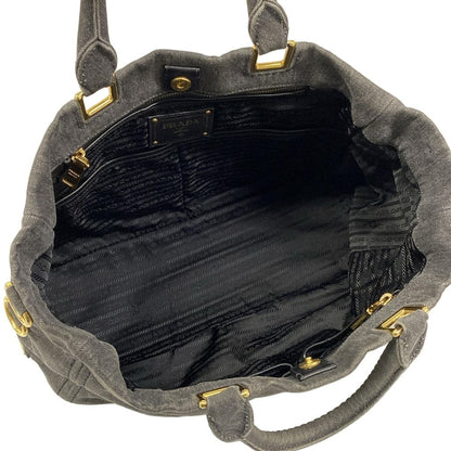 Prada Tote Canapa Gray Khaki Leather Tag — view 7
