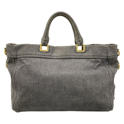 Prada Tote Canapa Gray Khaki Leather Tag — view 3